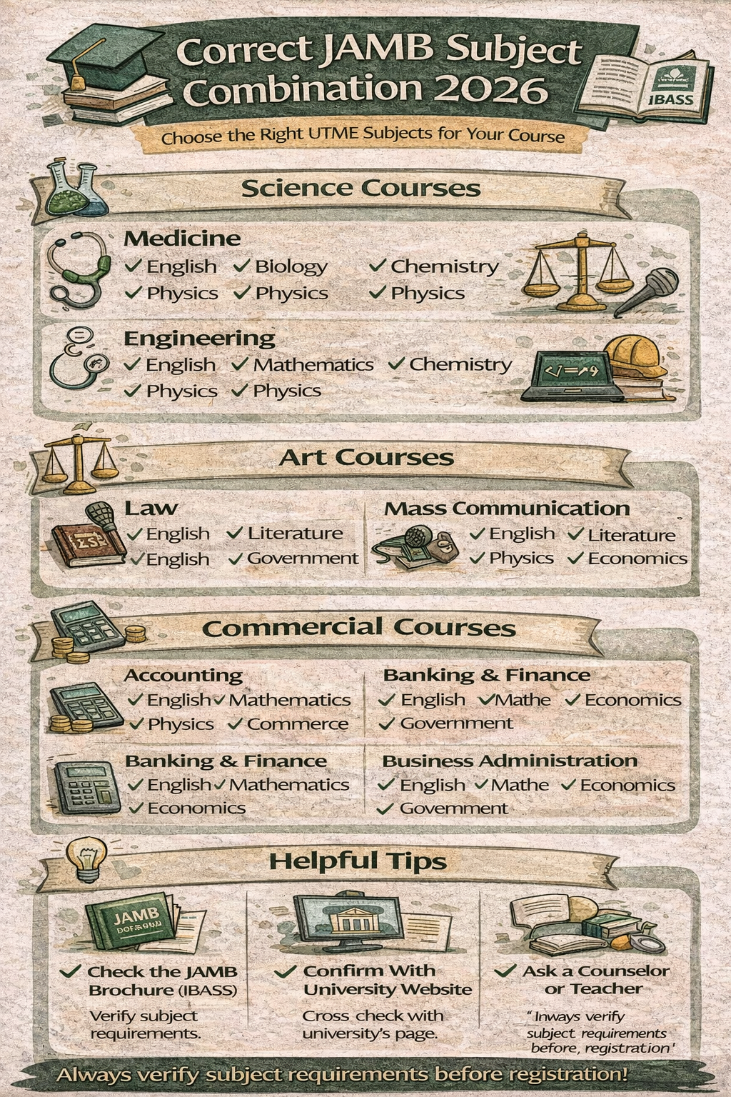 Correct JAMB Subject Combination 2026 for All Courses