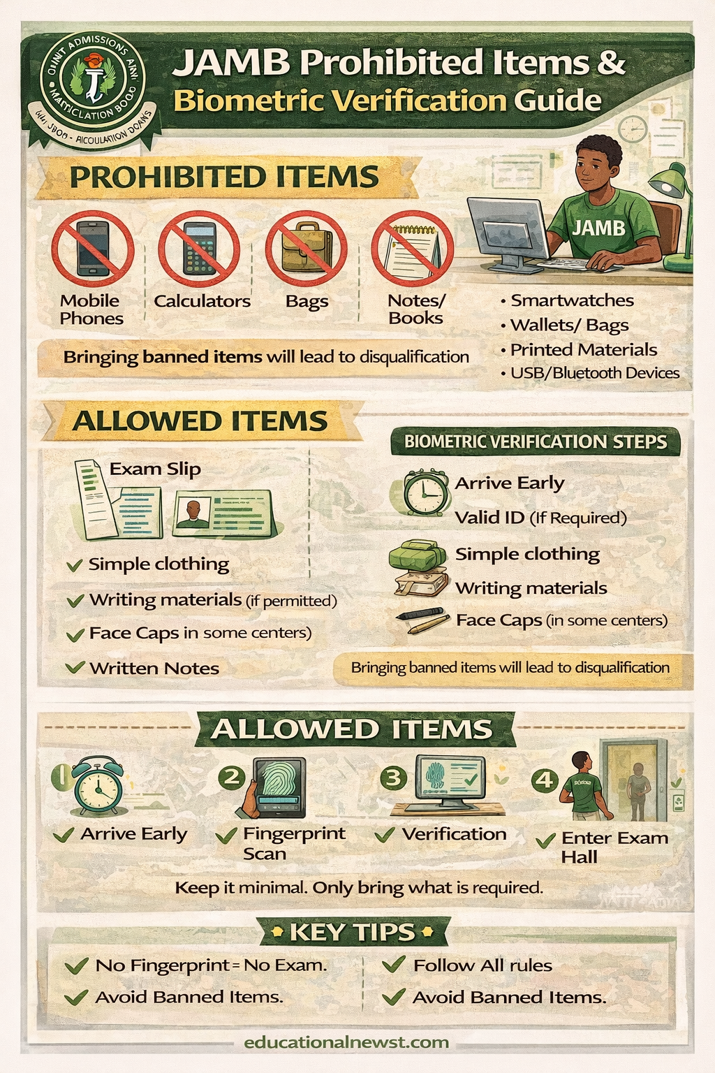 List of JAMB Prohibited Items in the Exam Hall & Biometric Verification Instructions 2026