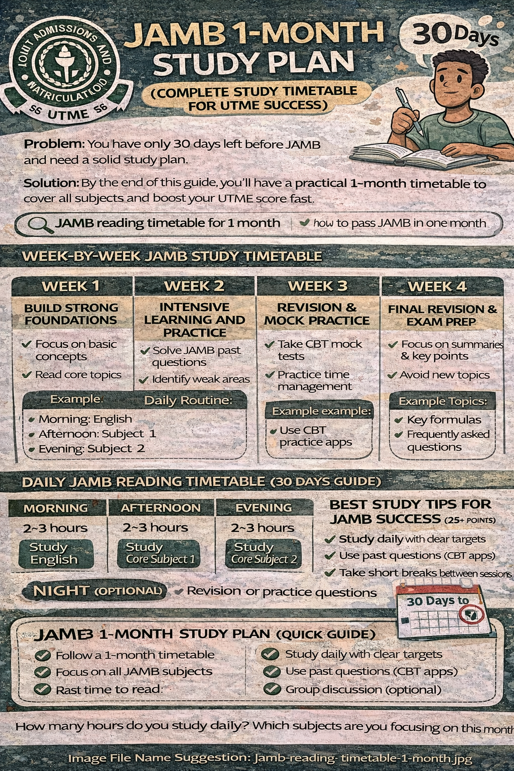 JAMB Reading Timetable for 1 Month 2026 (Complete Study Plan for UTME Success)