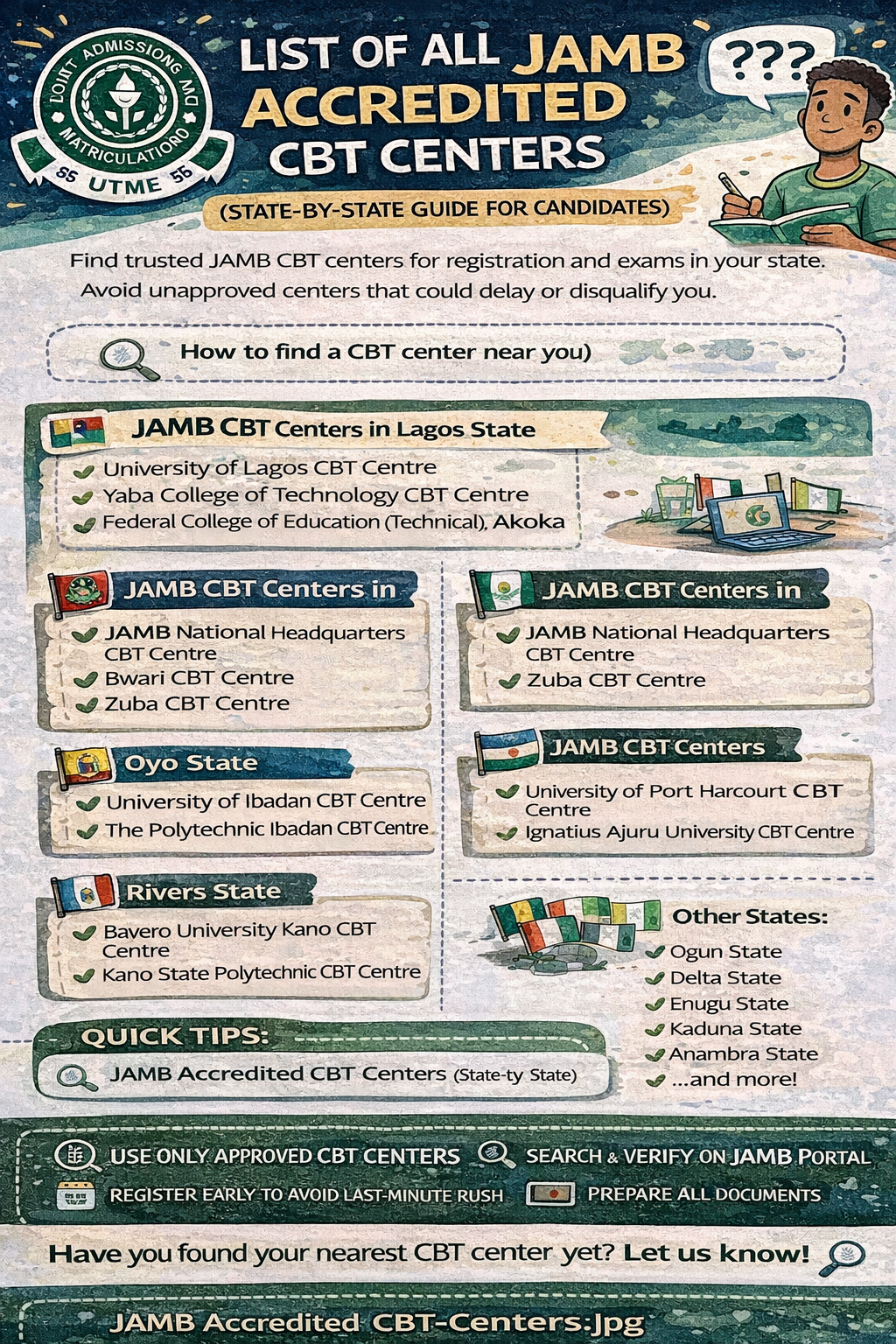 List of All JAMB Accredited CBT Centers 2026 (State-by-State Guide for Candidates)