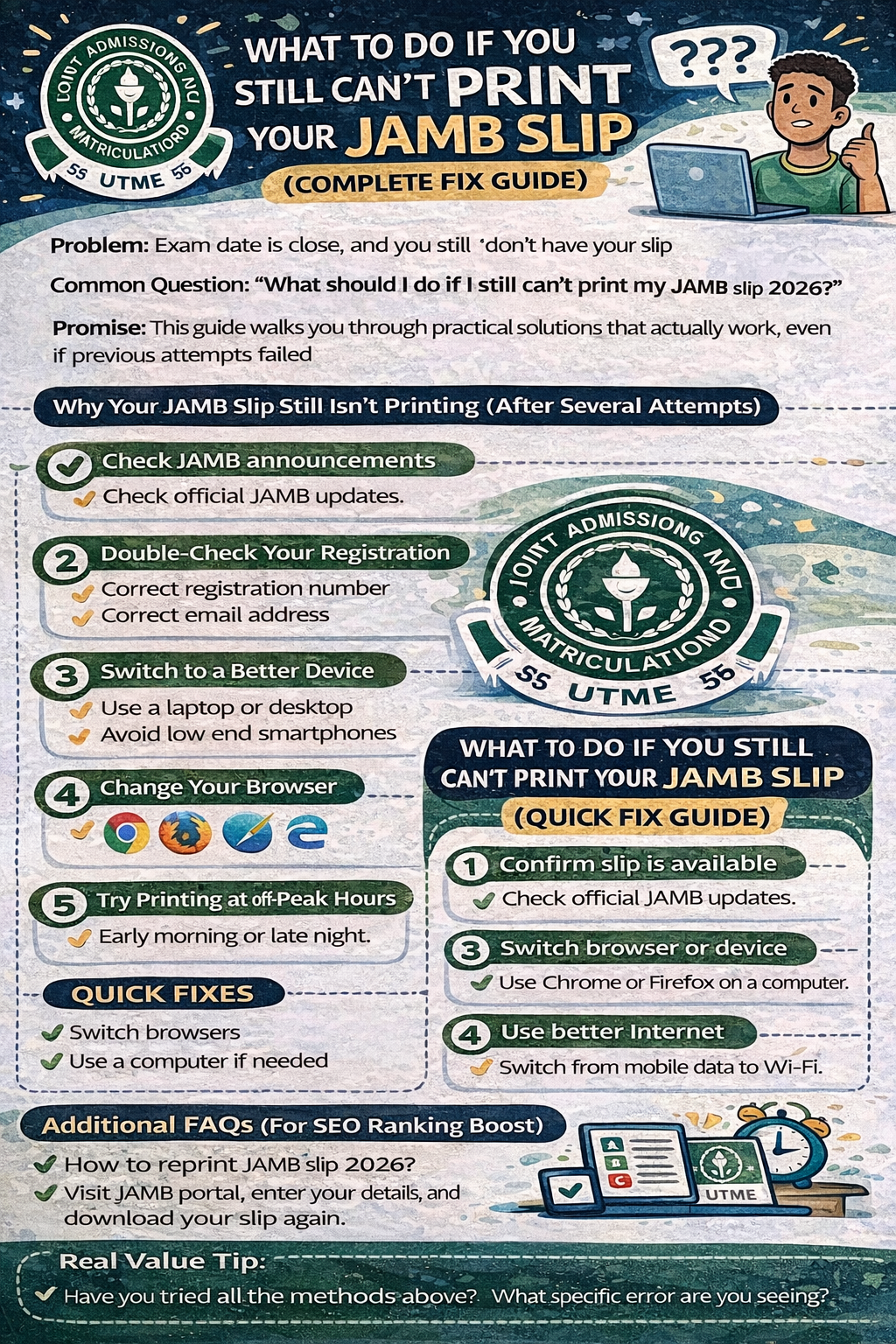 What to Do If You Still Can’t Print Your JAMB Slip 2026 (Complete Fix Guide)