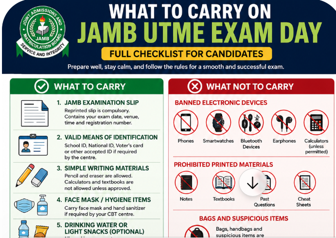 What to Carry on JAMB UTME Exam Day: Full Checklist for Candidates