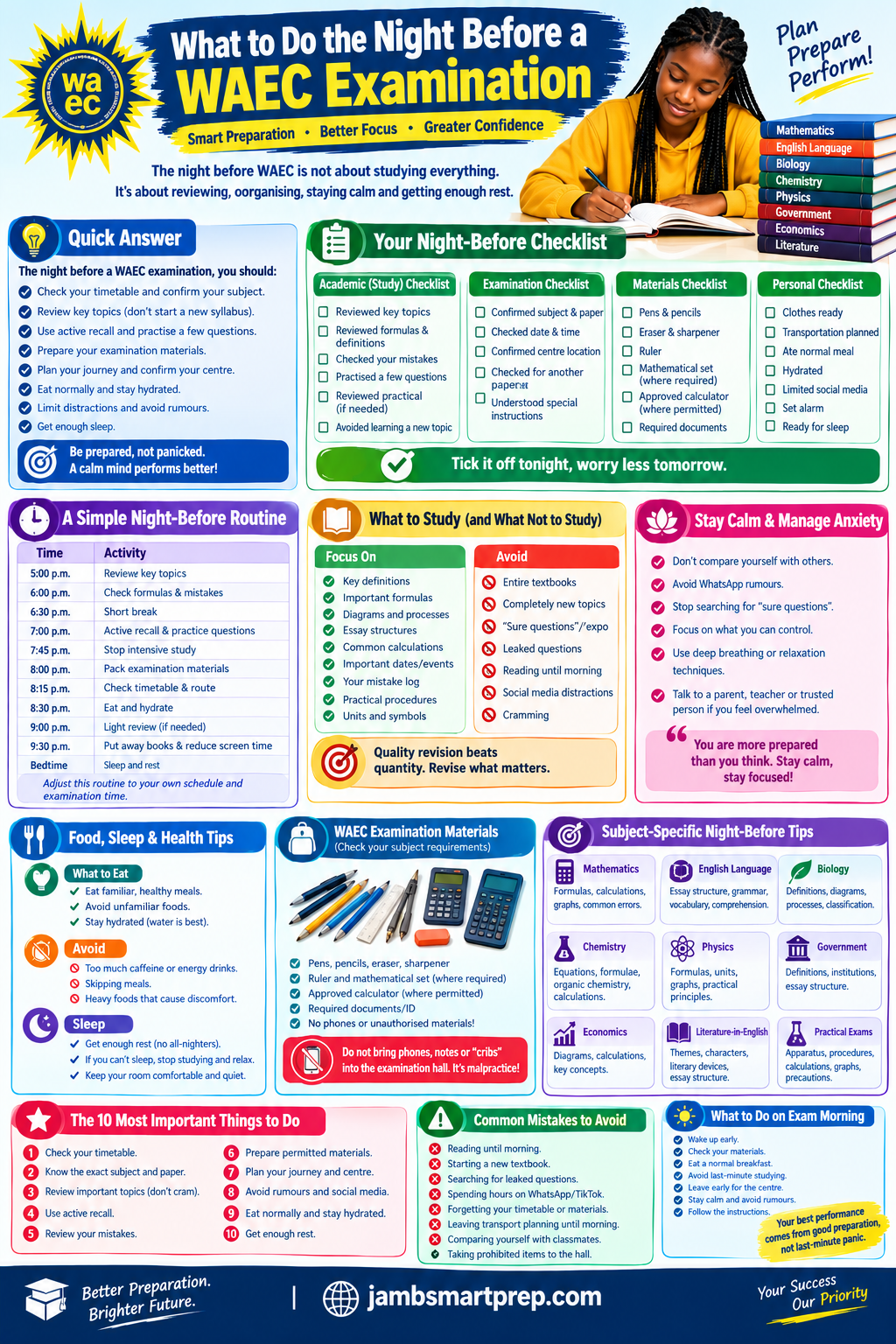What to Do the Night Before a WAEC Examination: Complete Guide