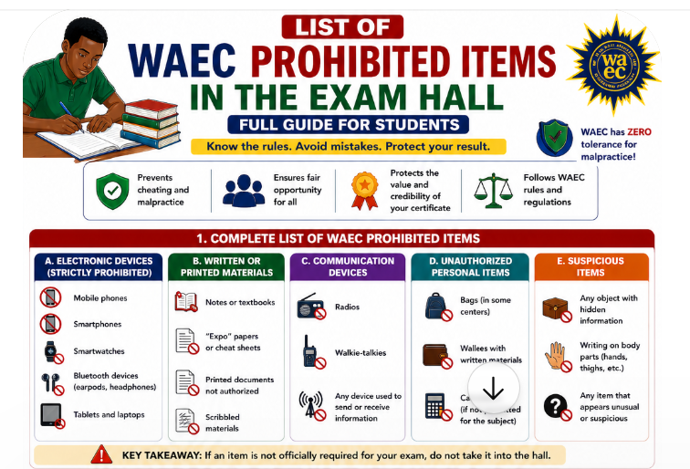 List of WAEC Prohibited Items in the Exam Hall (Full Guide for Students)