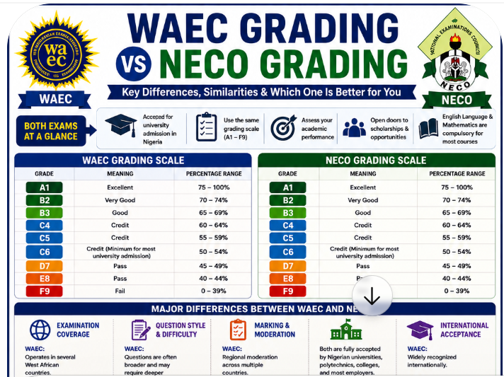 WAEC Grading vs NECO Grading: Side-by-Side Grading Comparison