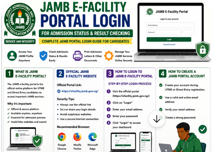 JAMB E-Facility Portal Login for Admission Status and Result Checking - Complete JAMB Portal Login Guide for Candidates