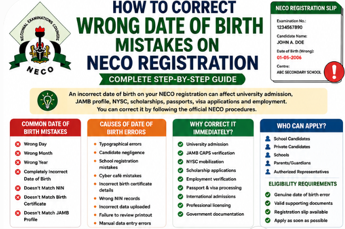 How To Correct Wrong Date of Birth Mistakes On NECO Registration 2026