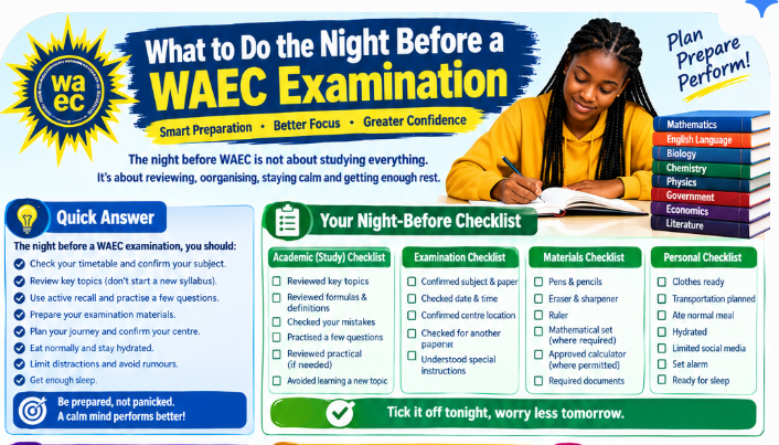 What to Do the Night Before a WAEC Examination: Complete Guide